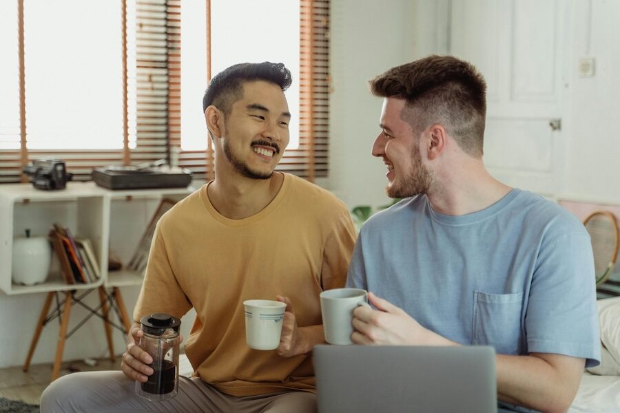 two men drinking coffee