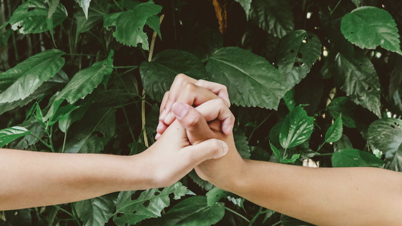 Two people holding hands