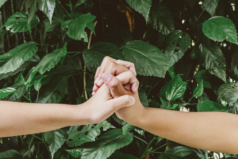 Two people holding hands