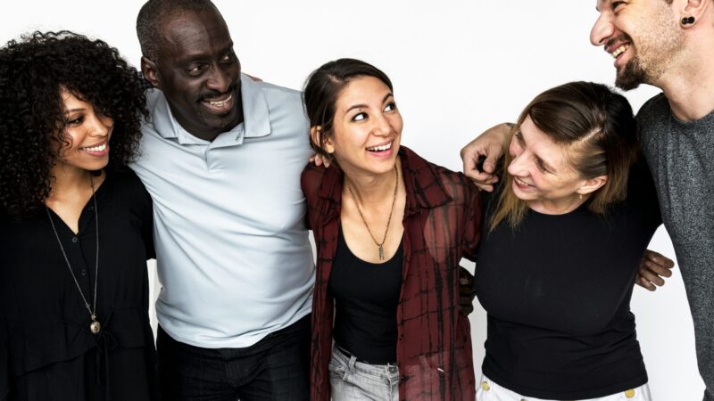 diverse group peope man woman smiling