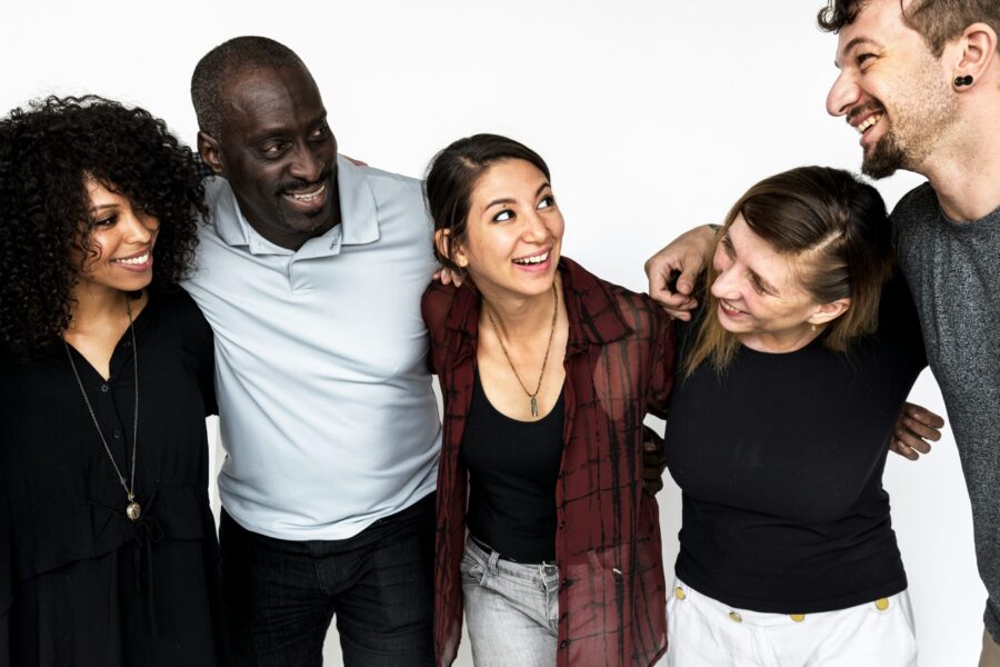 diverse group peope man woman smiling