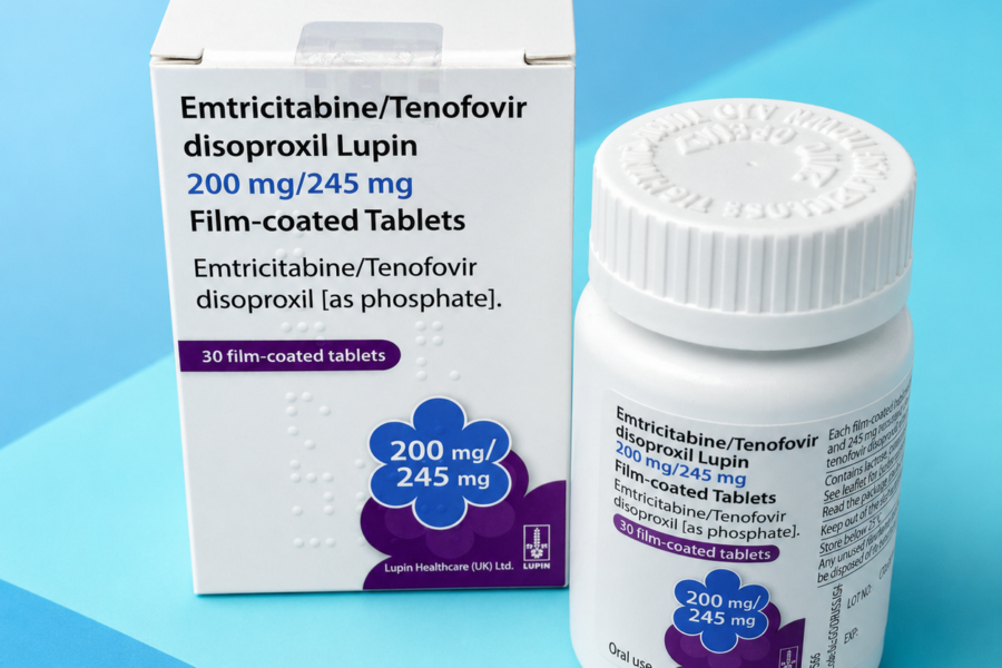 Box and bottle of emtricitabine and tenofovir disoproxil tablets used for HIV Pre exposure prophylaxis