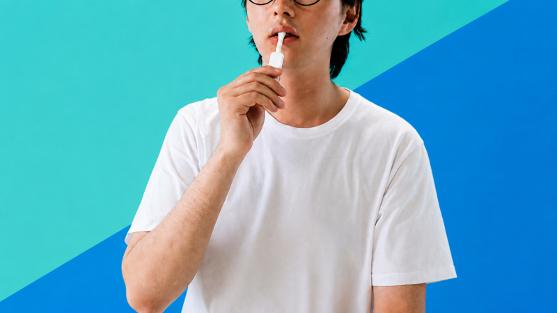 Person using an OraQuick HIV self-test swab along their gums