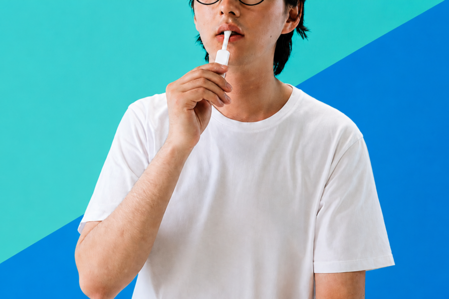 Person using an OraQuick HIV self-test swab along their gums